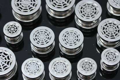 Spider Web Stainless Steel Plugs - Screw on (Pair) - PSS53