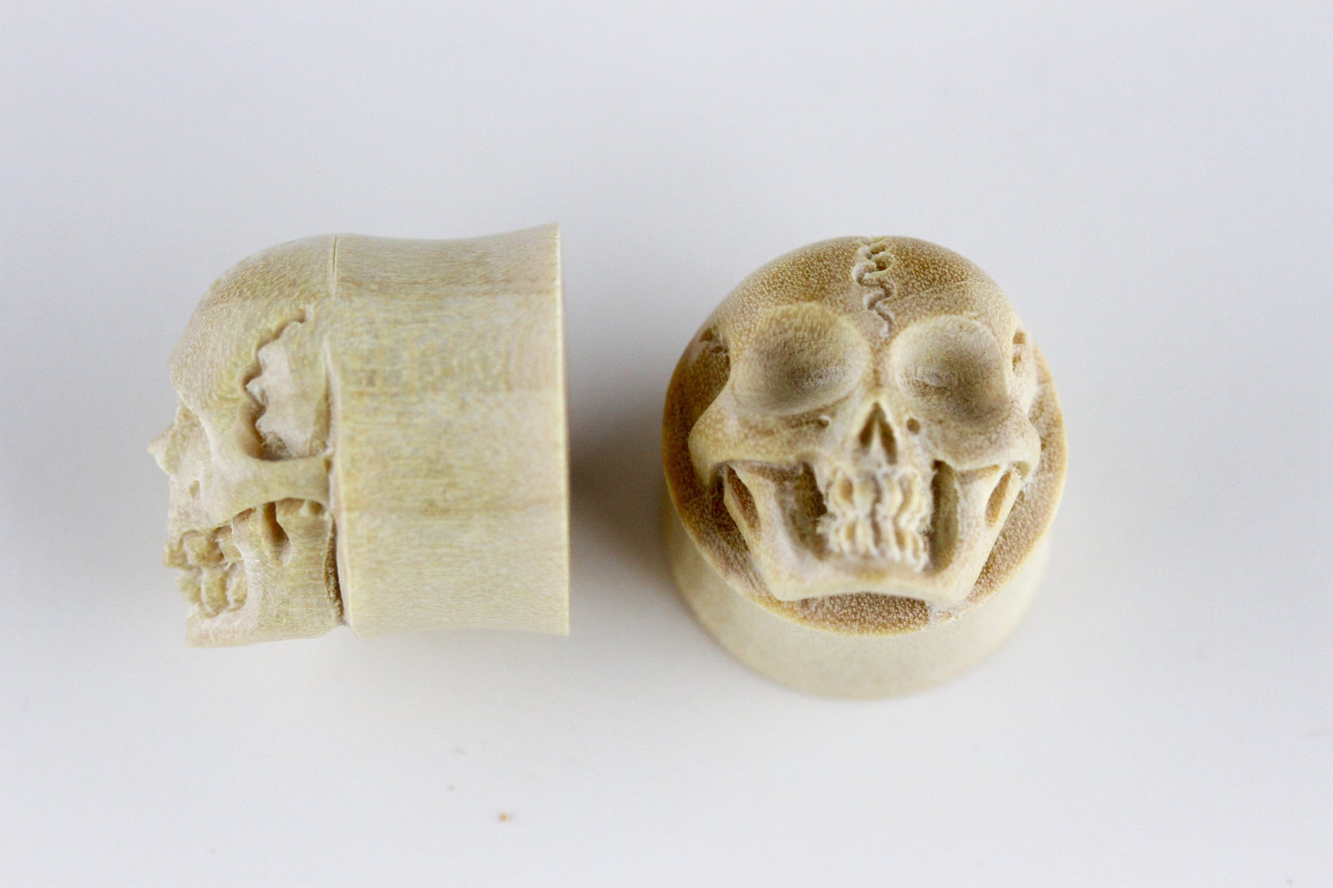 Wood Skull Plugs - Pair 2