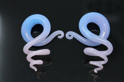 Pink and Blue Glass Twister Plug - Pair 1