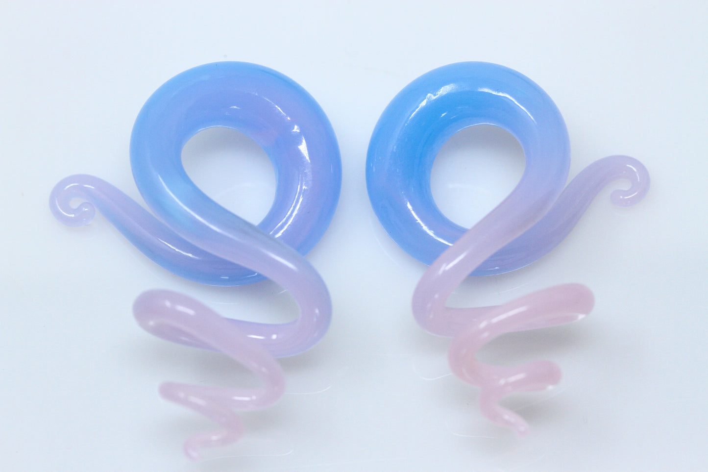 Pink and Blue Glass Twister Plug - Pair 3