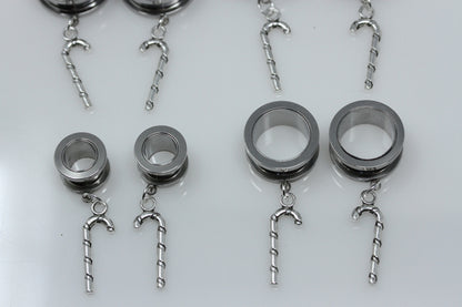 Candy Cane Stainless Steel Danglers - Screw on Tunnel (Pair) - TF042