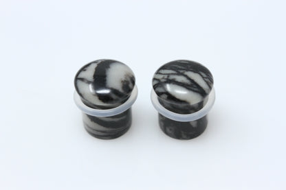 Single Flare Black Net Jasper Plugs for stretched ears (Pair) - PH145