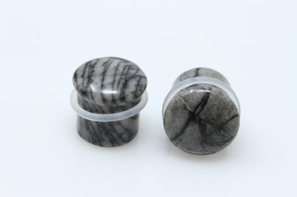Single Flare Black Net Jasper Plugs for stretched ears (Pair) - PH145