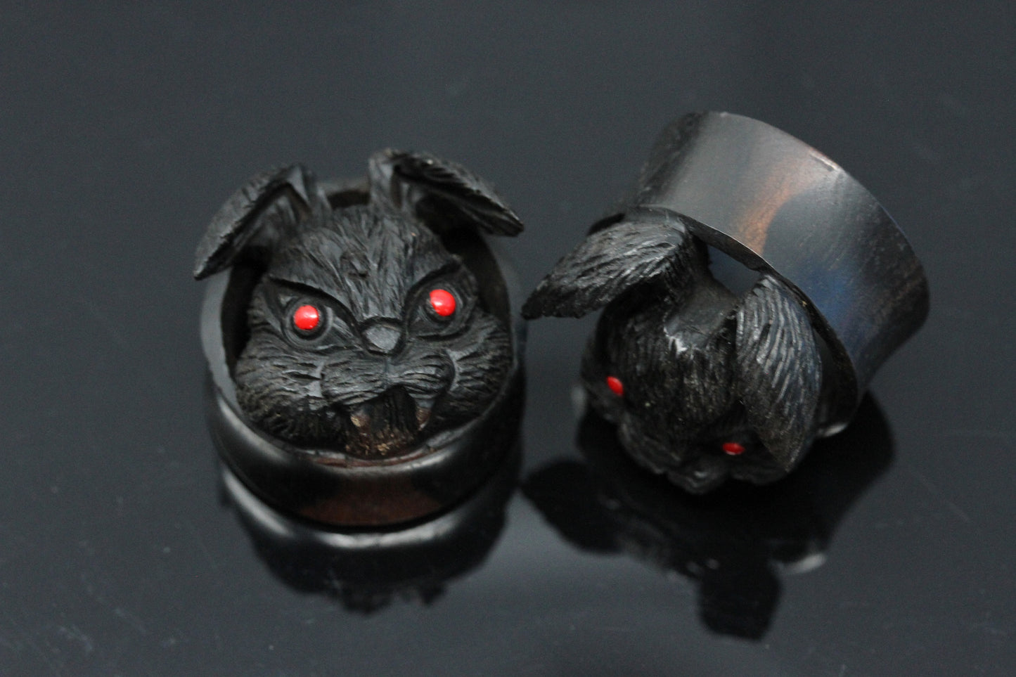 Fluffy Areng Wood Plugs - Hand Carved Evil Plugs (Pair) - PA136