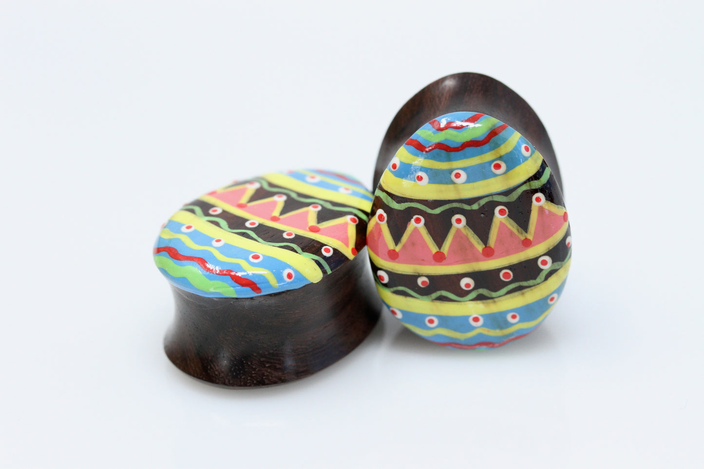 Hand painted Egg shape Wood Plugs - Dark Chocolate - (Pair) - PA134