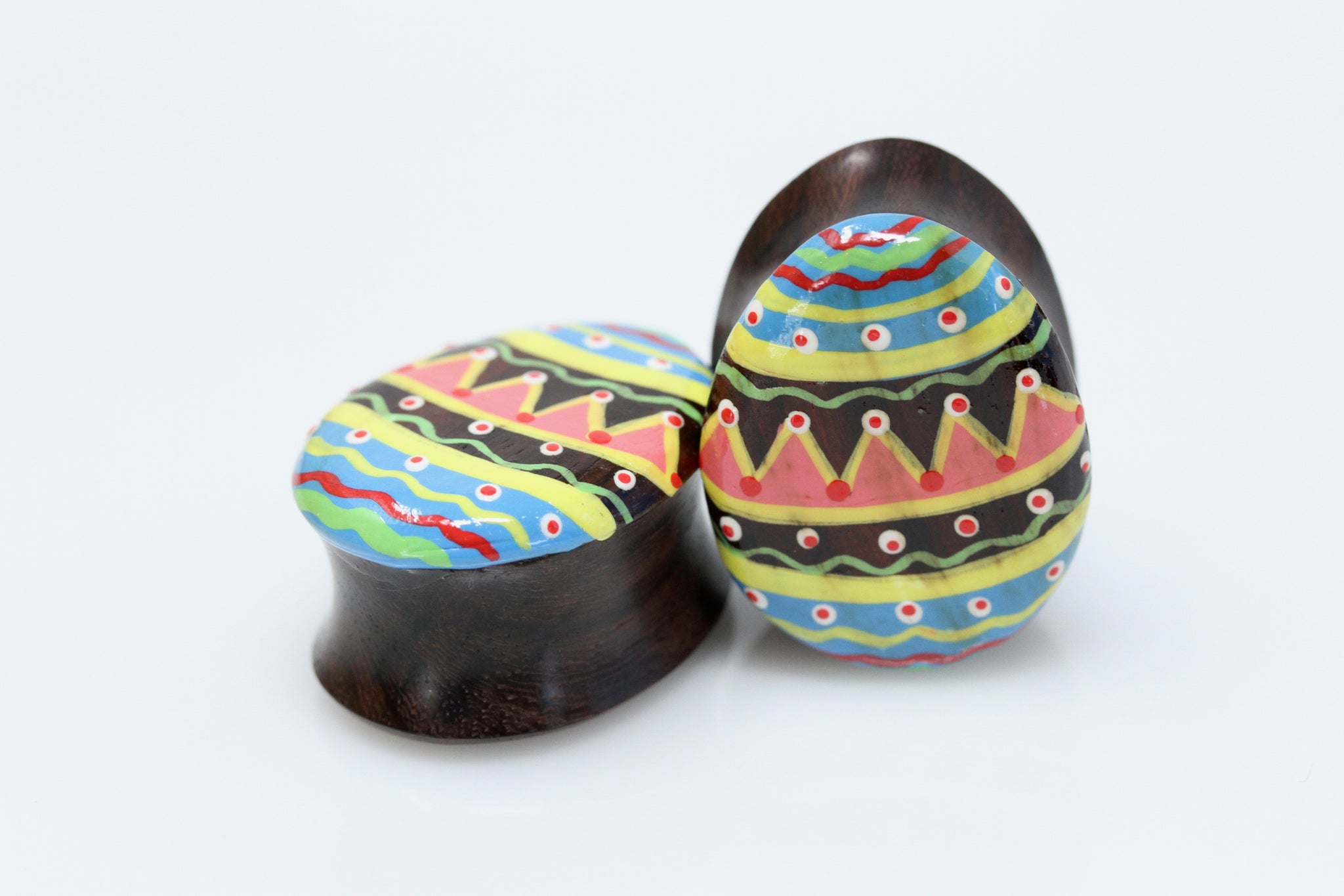 Hand painted Egg shape Wood Plugs - Dark Chocolate - (Pair) - PA134 ...