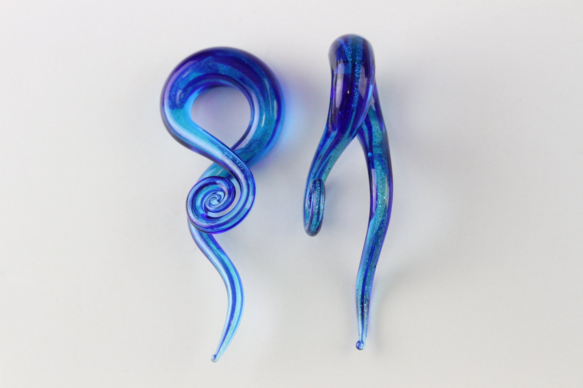 Blue Glass Twister Plugs - Pair 3