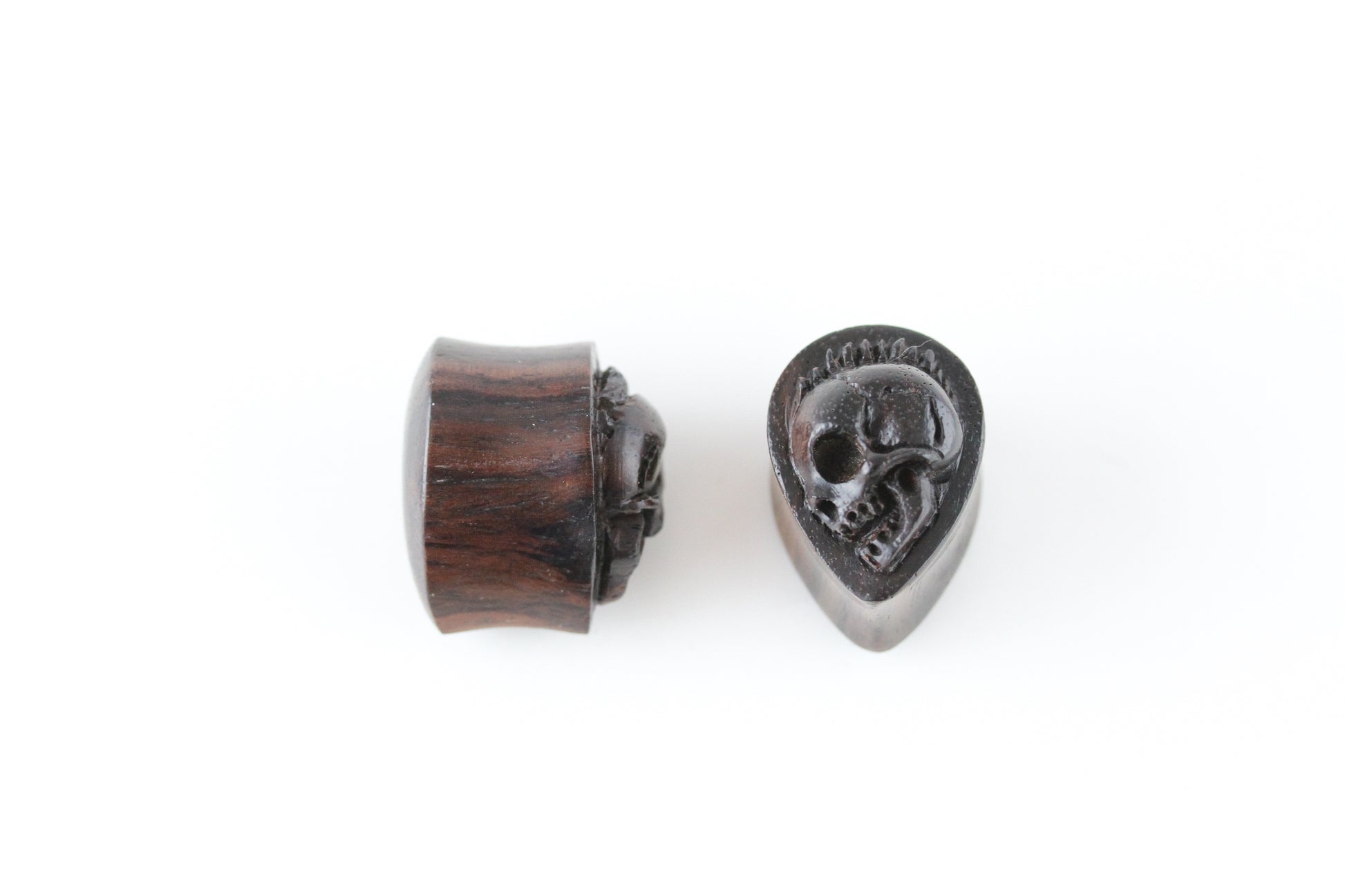 Wood Teardrop Shaped Skull Plugs - Pair 2