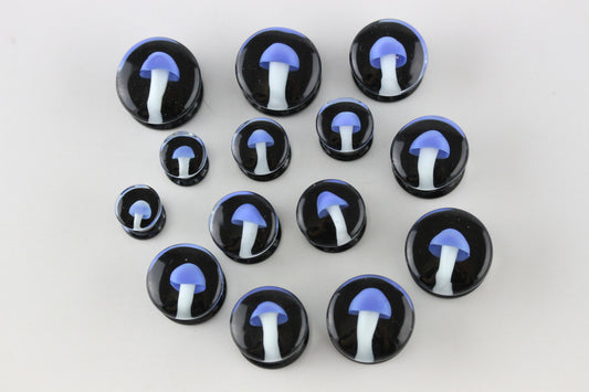 Mushroom Glass Plugs (8mm - 16mm) (Pair) - G015