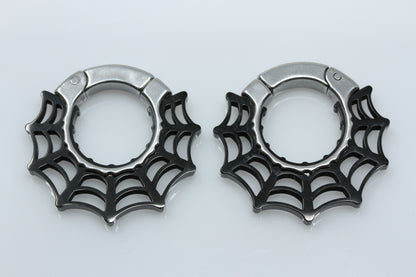 Black Spider Web Hoop Clicker Ear Weights (Pair) - PSS100