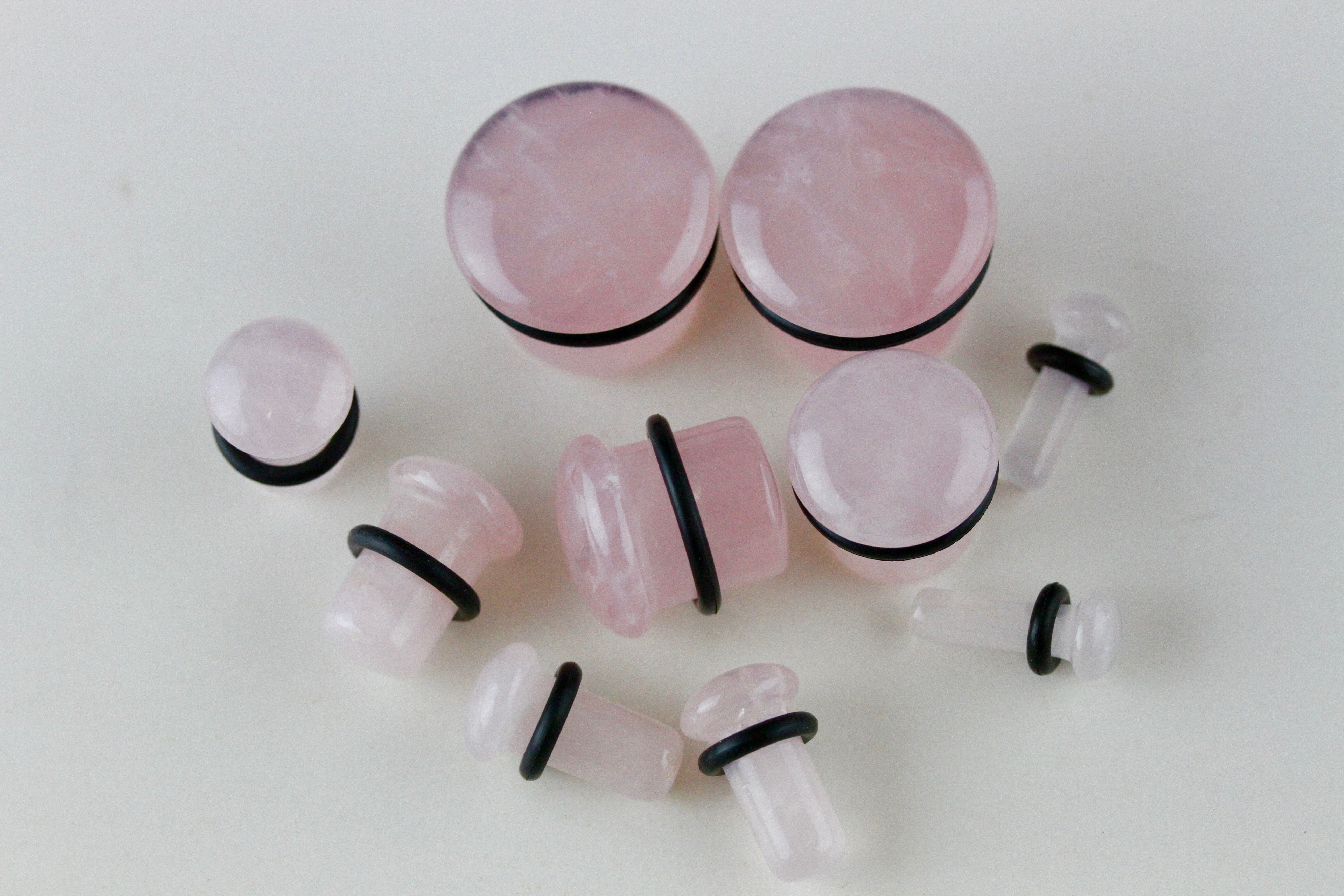 Single Flare Rose Quartz Plugs for stretched ears (Pair) - PH131