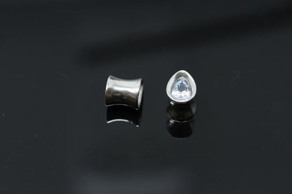 Sparkle Teardrops Stainless Steel Plugs (Pair) - PSS112