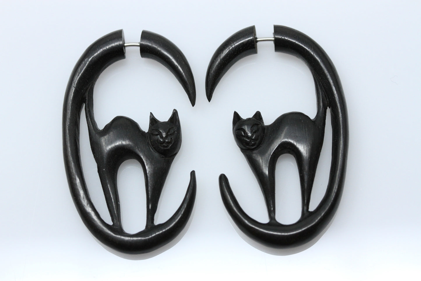 Halloween Cat Hangers - Carved Areng Wood (Pair) - F008