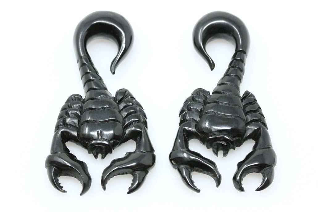 Black Scorpion Horn Hangers - Hand Carved (Pair) - B054