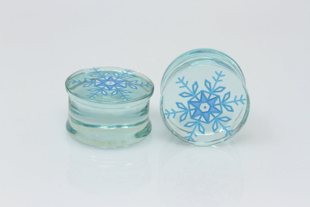 Snowflake Glass Plugs (Pair) - G047