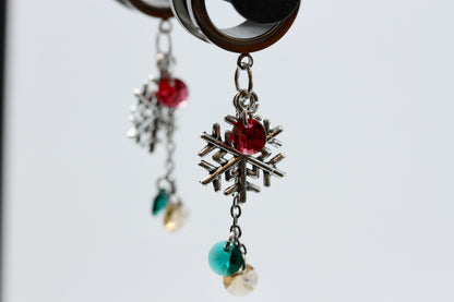 Holiday Snowflake Stainless Steel Danglers - Screw on Tunnel (Pair) - TF070