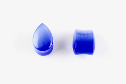 Blue Cats Eye Teardrop Plugs - Pair 2