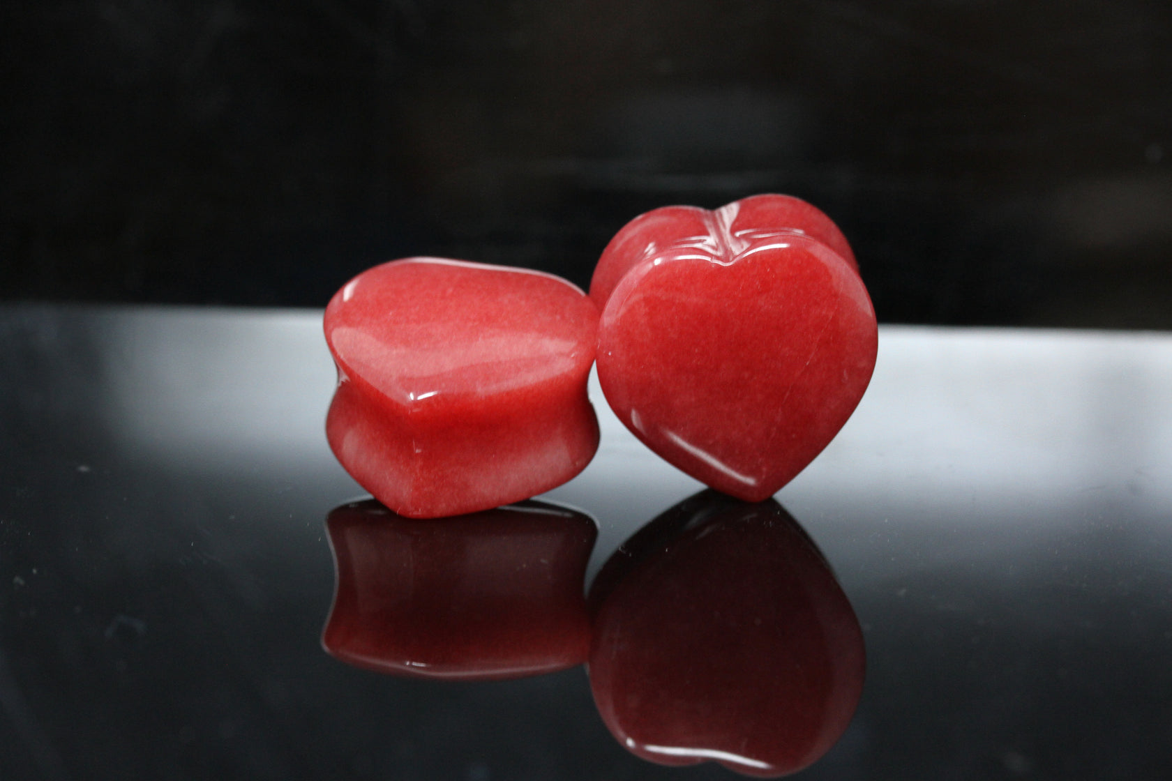 Red Jade Heart Shaped Plugs (Pair) - PH62 – Two Feather Plugs