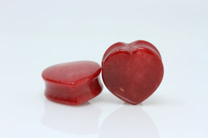 Red Jade Heart Shaped Plugs (Pair) - PH62