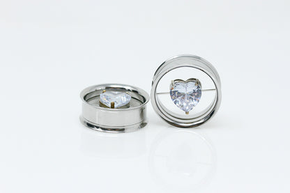 Floating Heart Stainless Steel Tunnels (Pair) - PSS136
