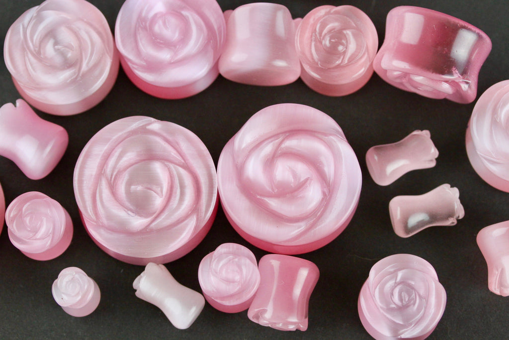 Pink Cats Eye Rose Plugs - Group 1