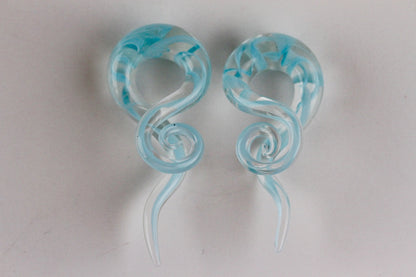 Blue Smoke Glass Twister Plugs - Pair 1