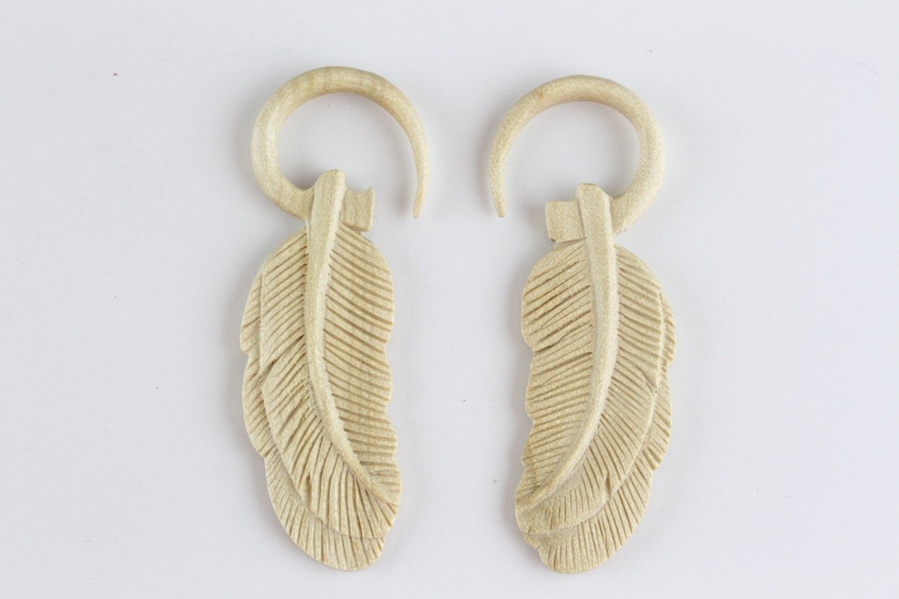 Wood Feather Hanger Plugs - Pair 3