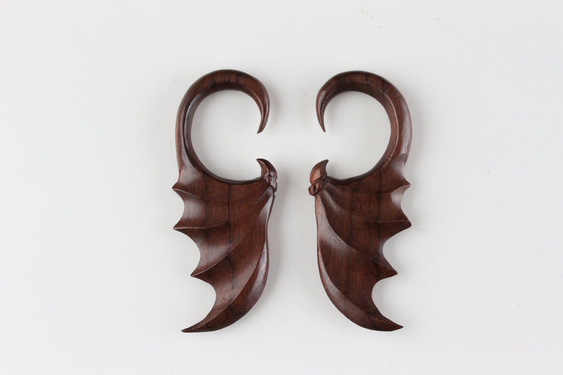 Dark Wood Bat Wing Hanger Plugs - Pair 1