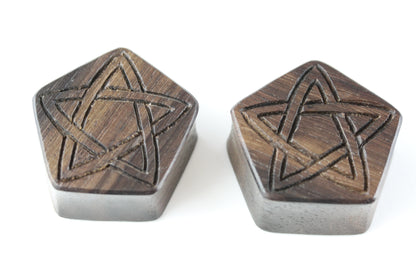Pentagram Wood Plugs - Pair 2