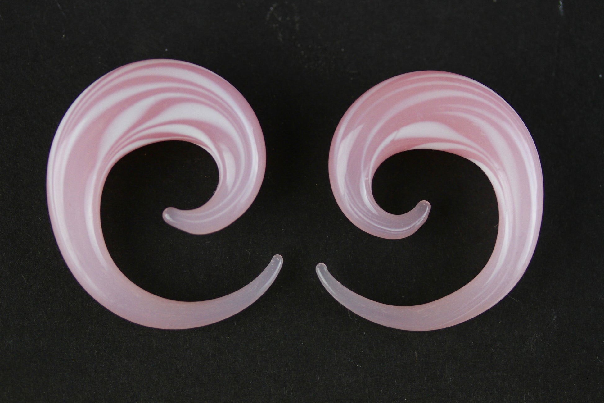 Pink Glass Spiral Plugs - Pair 1