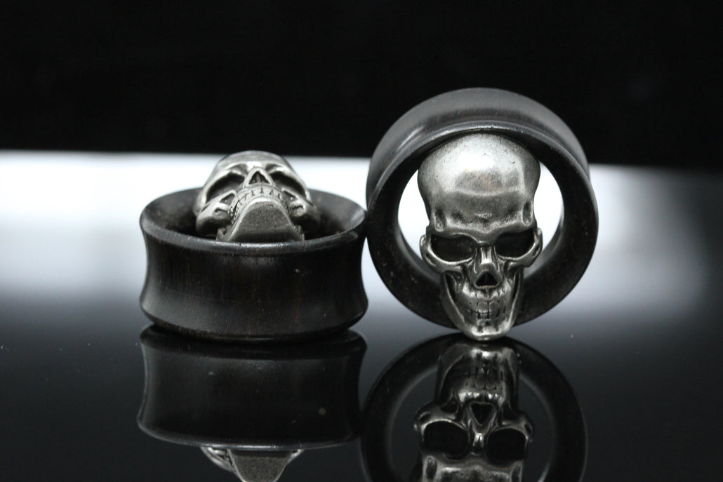 Silver Skull Wood Tunnels - (Pair) - PSS10