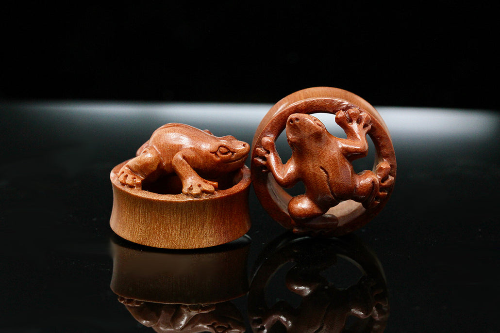 Wooden Frog Plugs - Hand-Carved Plugs (Pair) - PA153