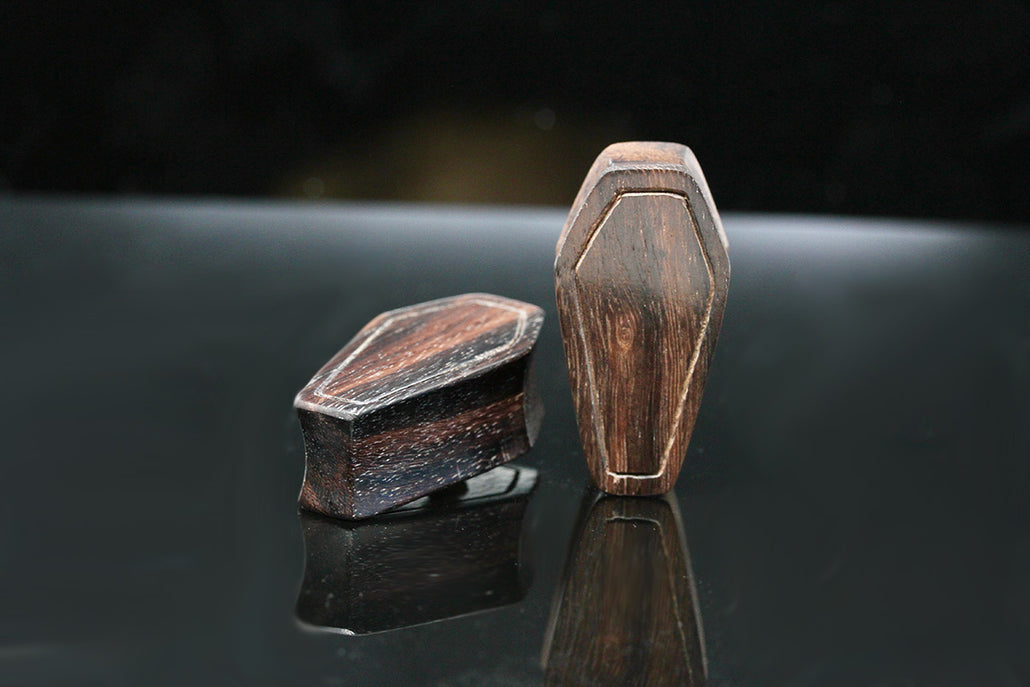 Coffin Plugs - Carved Sono Wood Plugs (Pair) - PA98