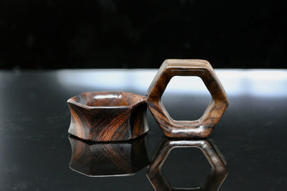 Wood Hexagon Tunnels - Carved Hexagon Plugs (Pair) - PA88