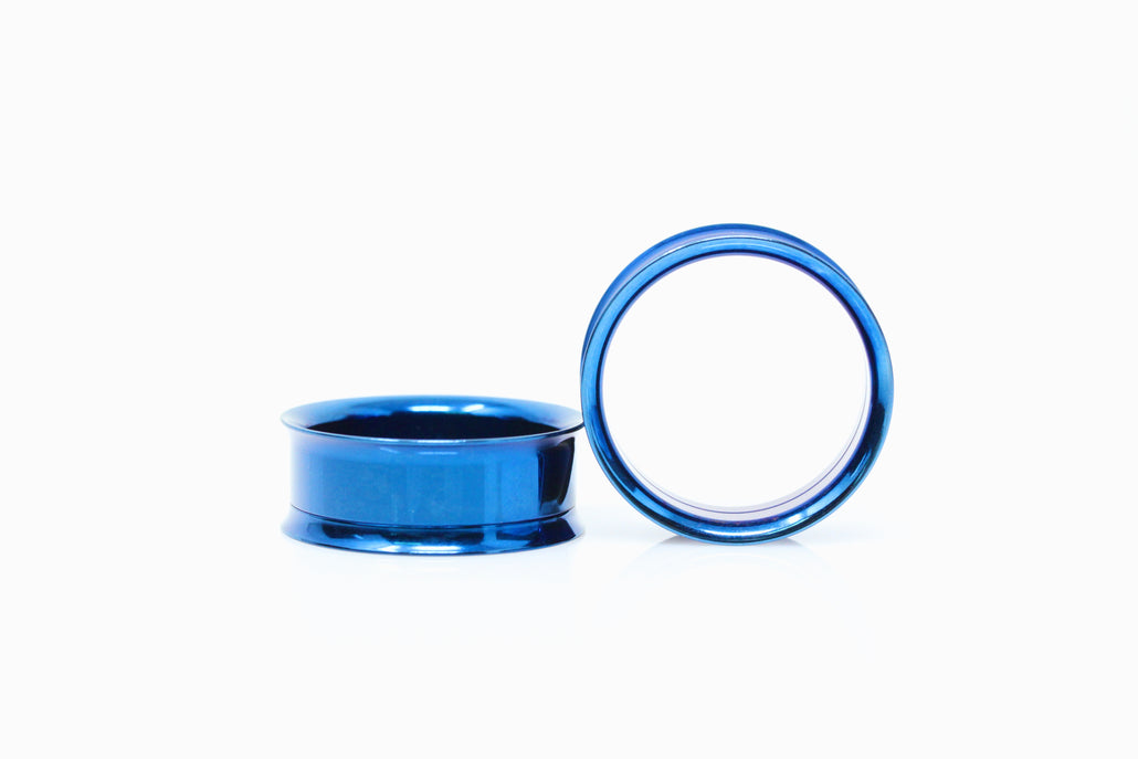 Blue Stainless Steel Tunnels - Screw on Tunnel (Pair) - PSS09