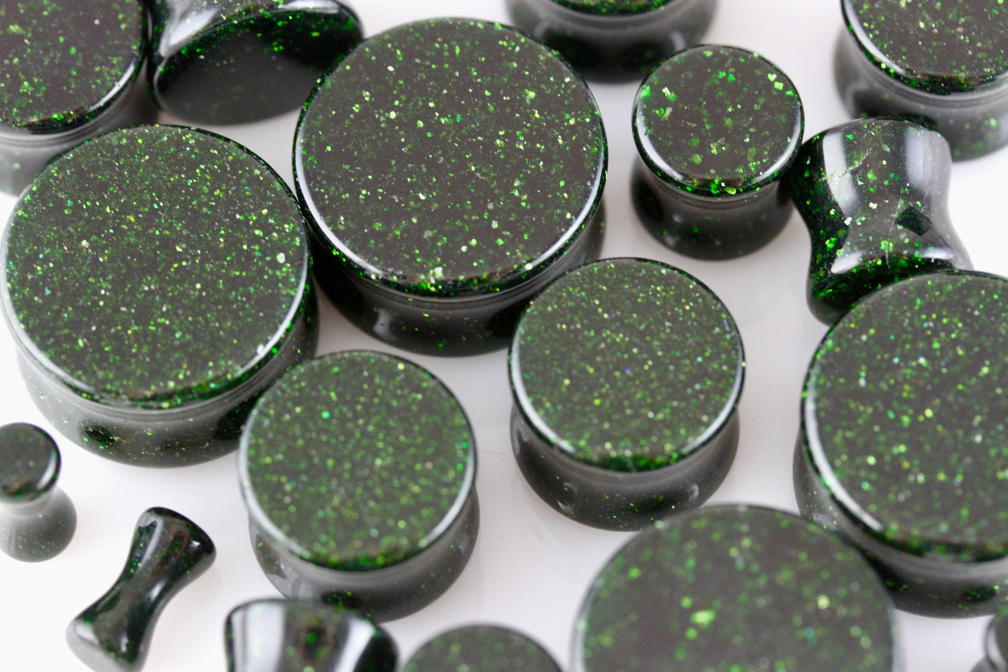 Green Goldstone Plugs for stretched ears (Pair) PH36 Two Feather Plugs