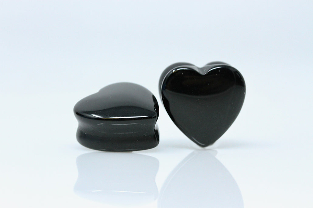 Obsidian Heart Shaped Plugs - Obsidian heart plugs (Pair) - PH28
