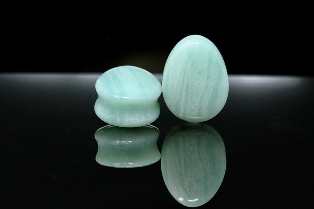 Amazonite Teardrop Plugs - Double Flared Amazonite Plugs (Pair) - PB30