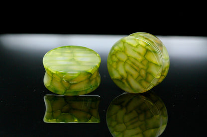 Imperial Green Dragon Scale Plugs- Glass plugs for stretched ears (Pair) - PH38