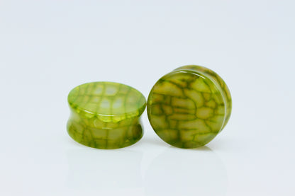 Imperial Green Dragon Scale Plugs- Glass plugs for stretched ears (Pair) - PH38