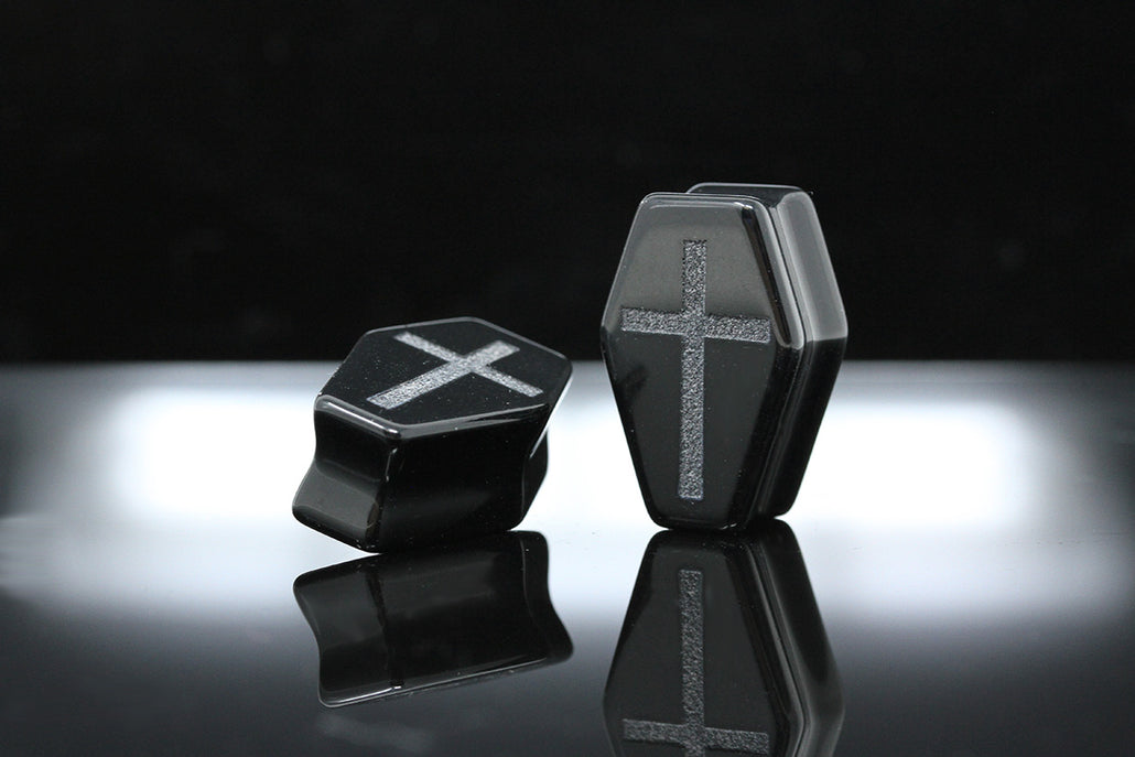 Black Cross Obsidian Coffin Plugs - PH87