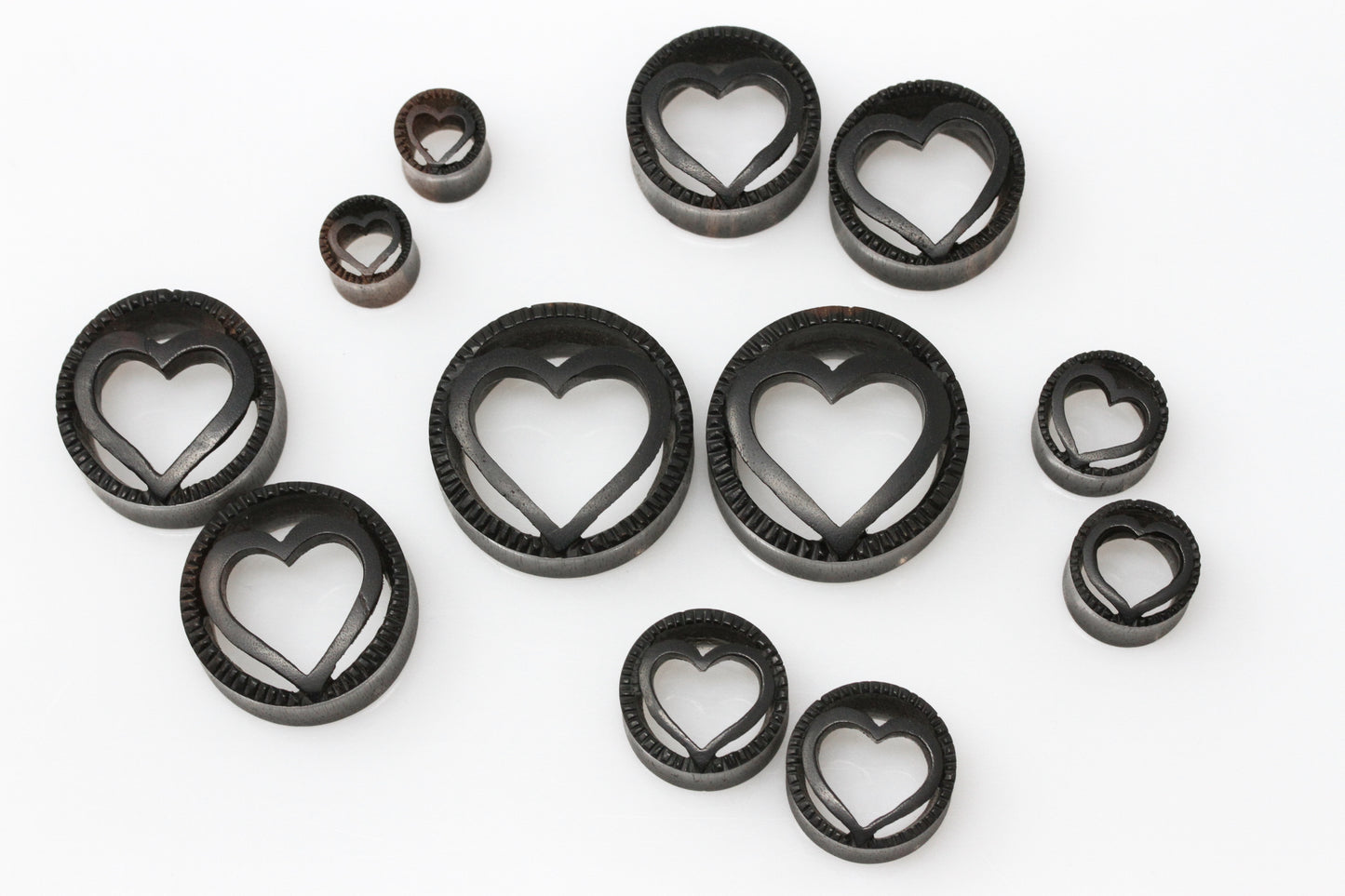 Carved Wood Heart Tunnels (Pair) - PA116