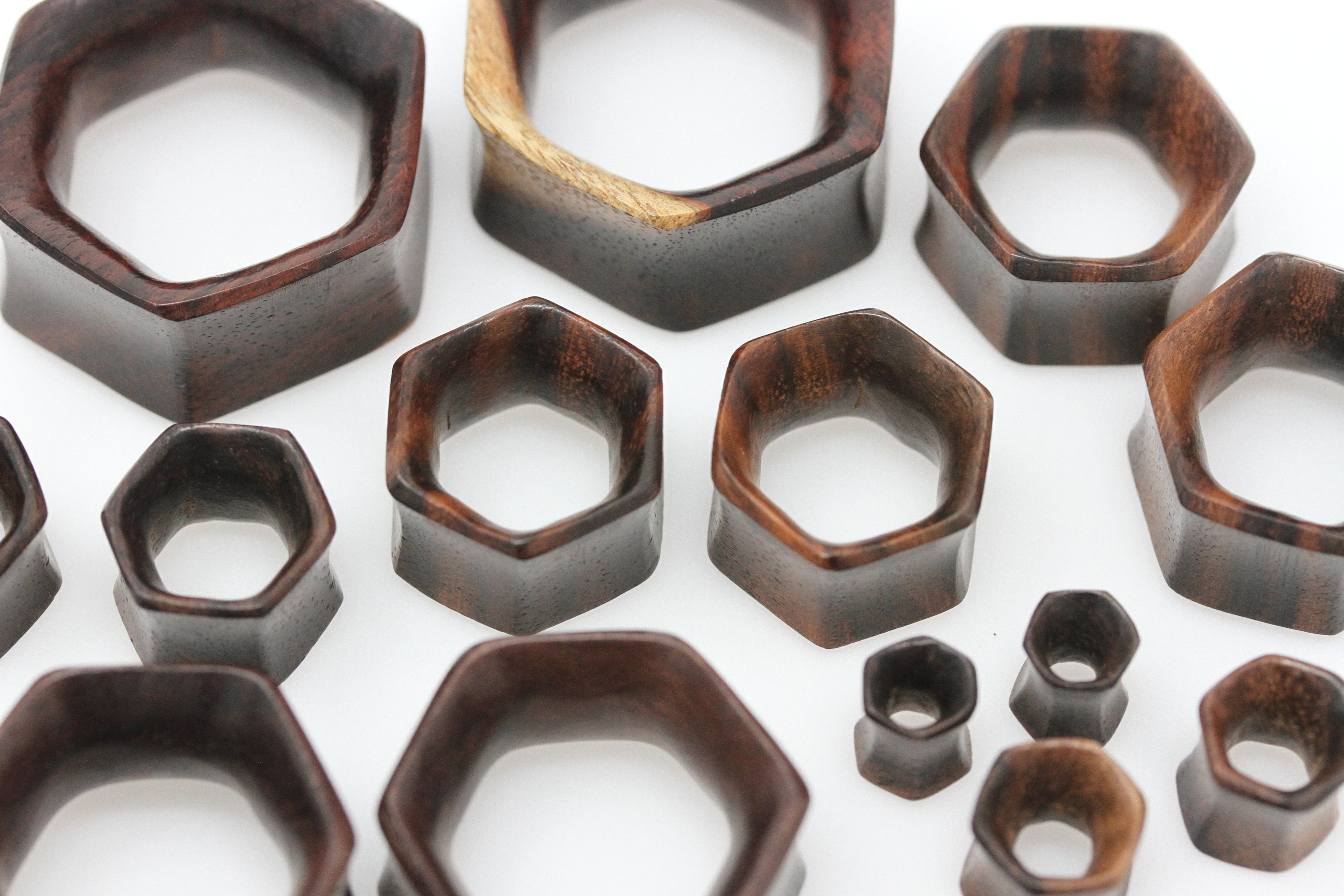 Wood Hexagon Tunnels - Carved Hexagon Plugs (Pair) - PA88 – Two Feather ...