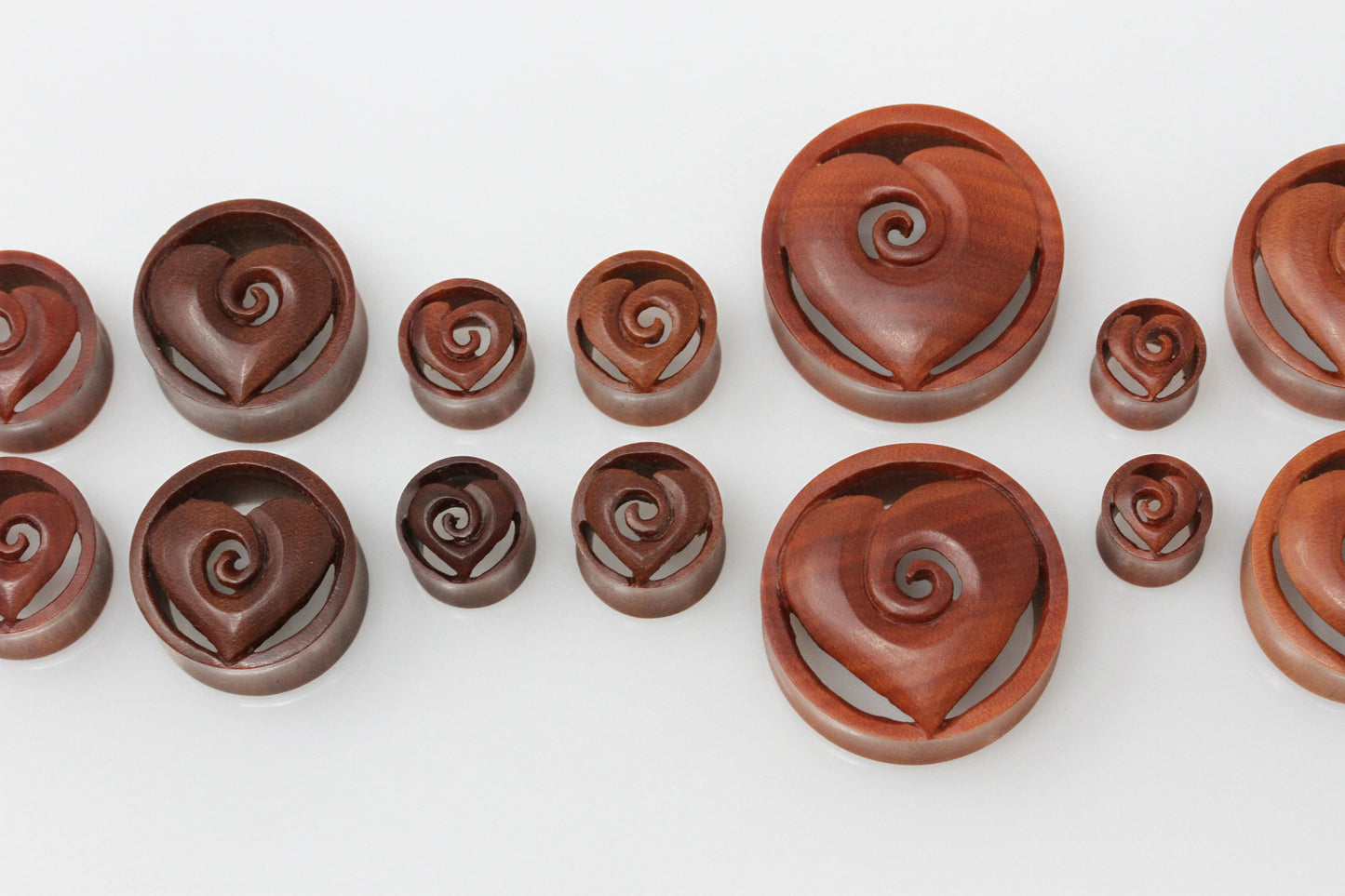 Wooden Heart Spiral Tunnel Plugs (Pair) - PA117