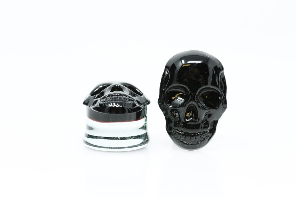 Black Glass Skull Plugs (Pair) - G028