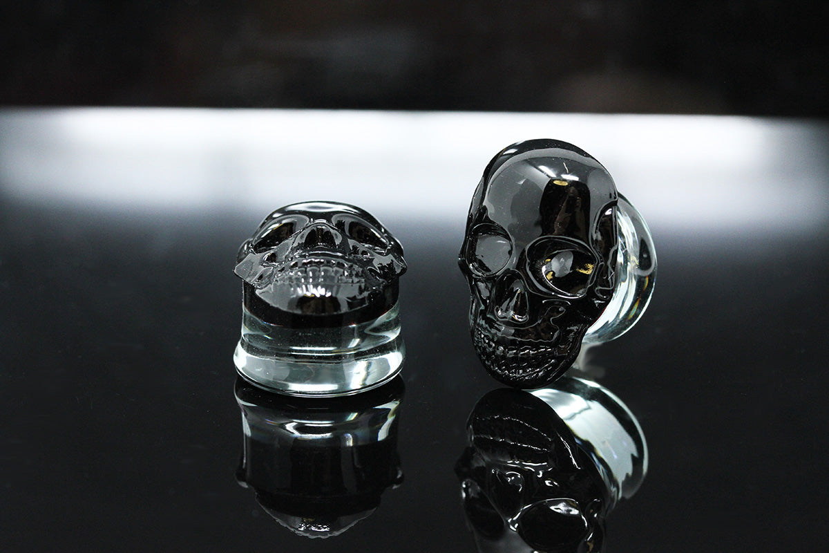 Black Gauges Glass Skulls
