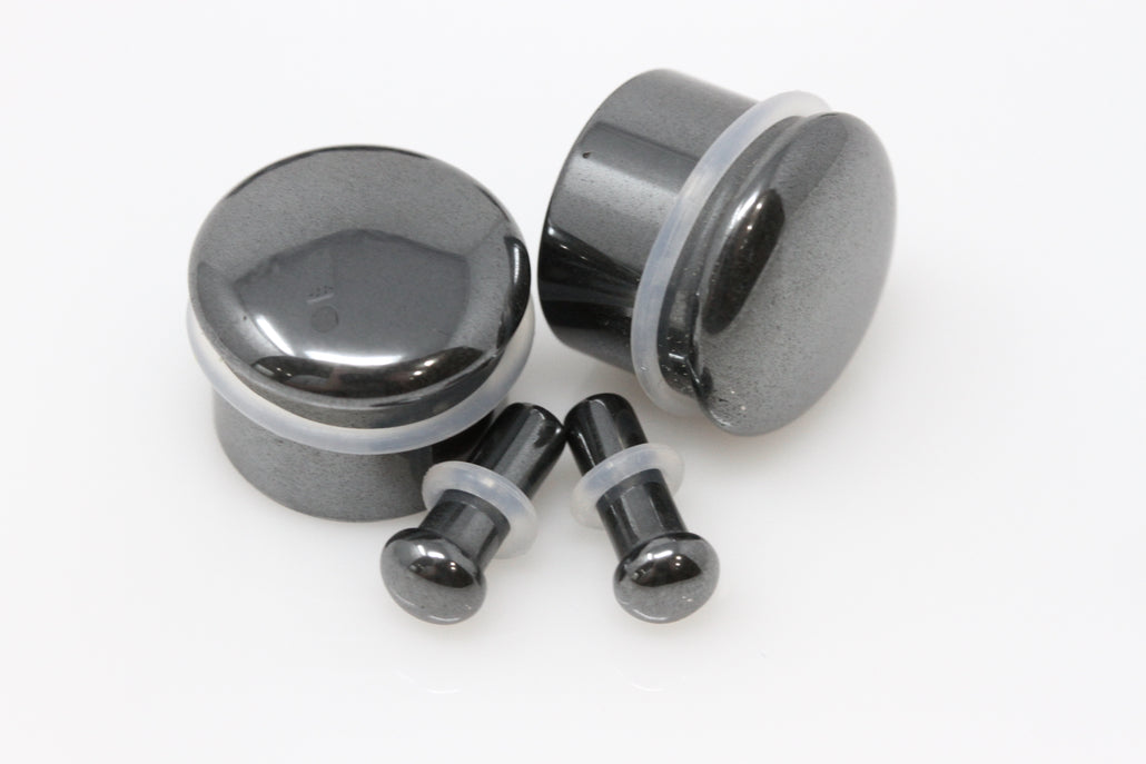 Single Flare Hematite Plugs for stretched ears (Pair) - PH103