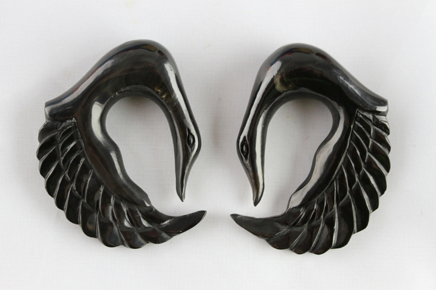 Hand Carved horn swan plugs