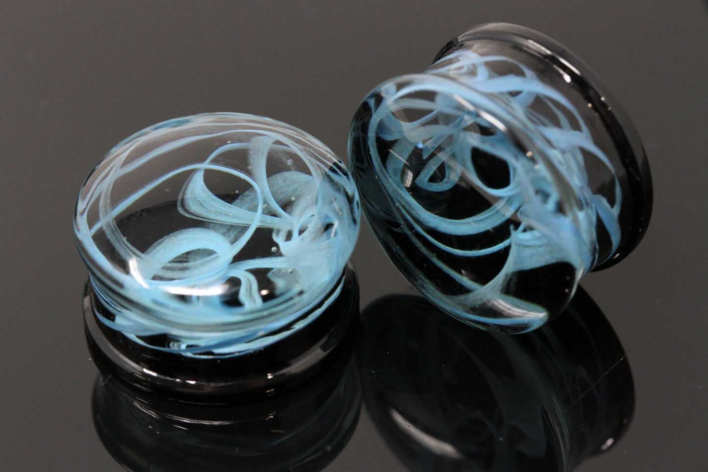 Blue Smoke Glass Plugs - Pair 1