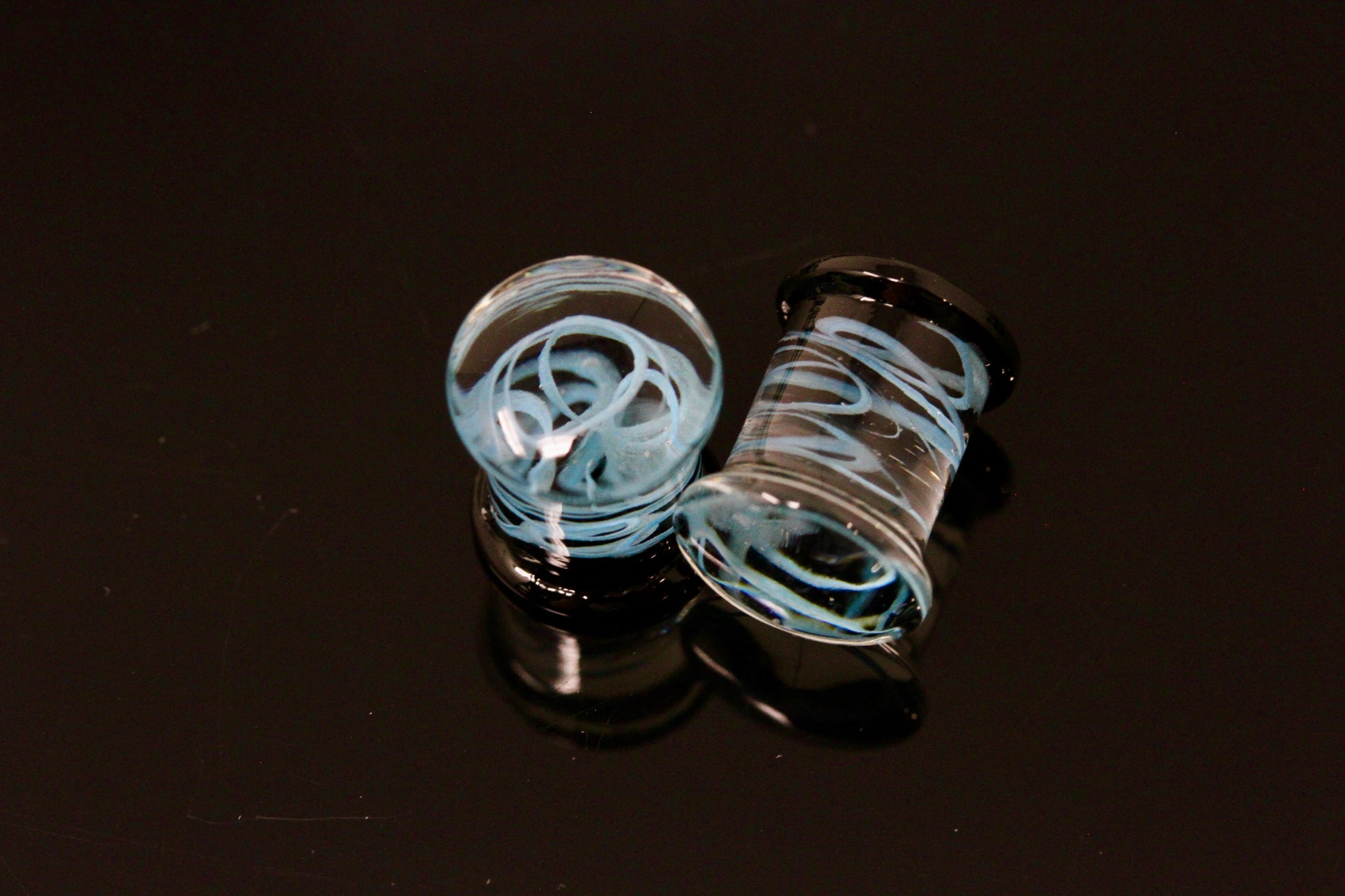 Blue Smoke Glass Plugs - Pair 2